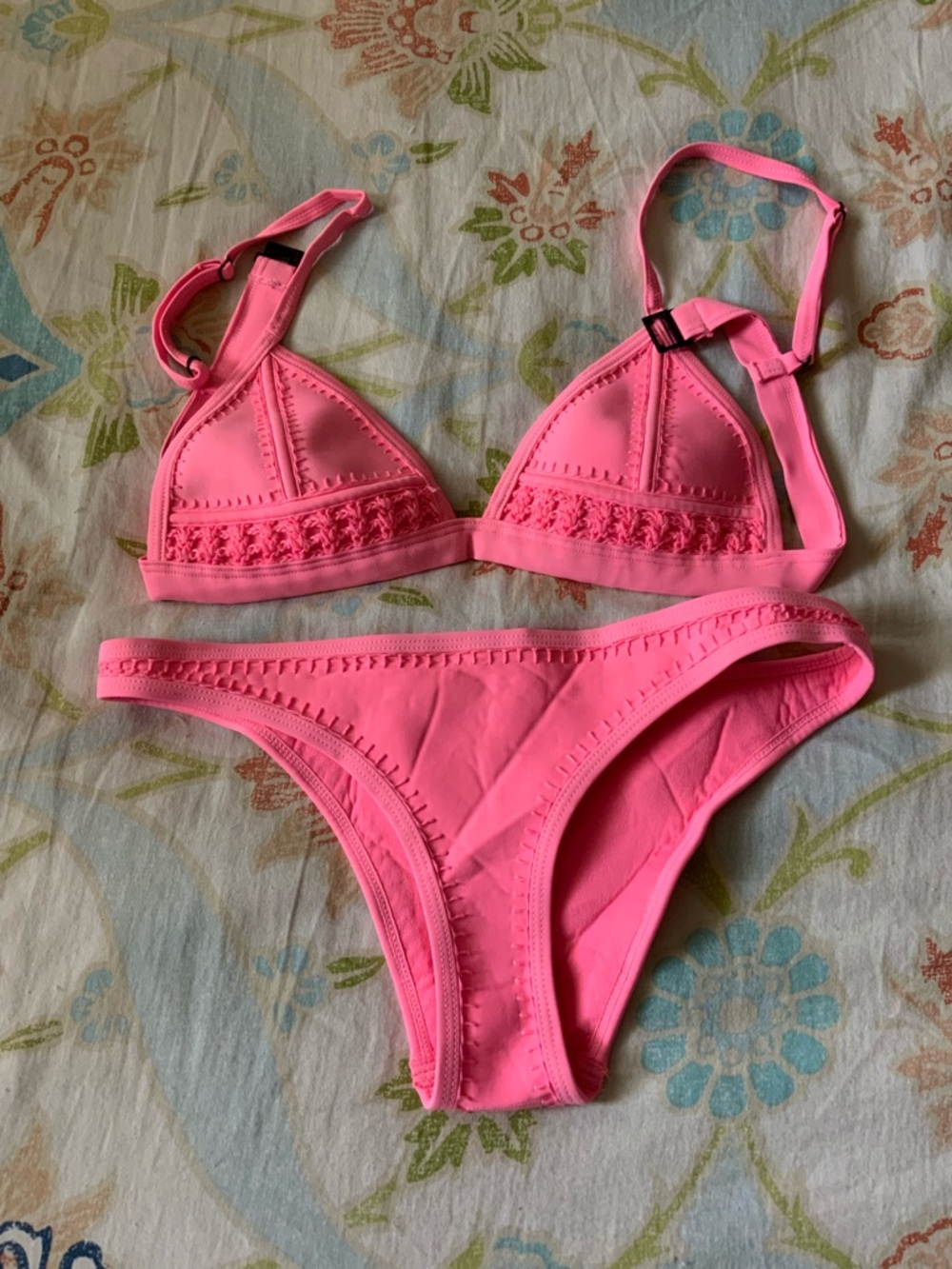 triangl swimwear Neon Pink Crochet-Trim Triangle Bikini